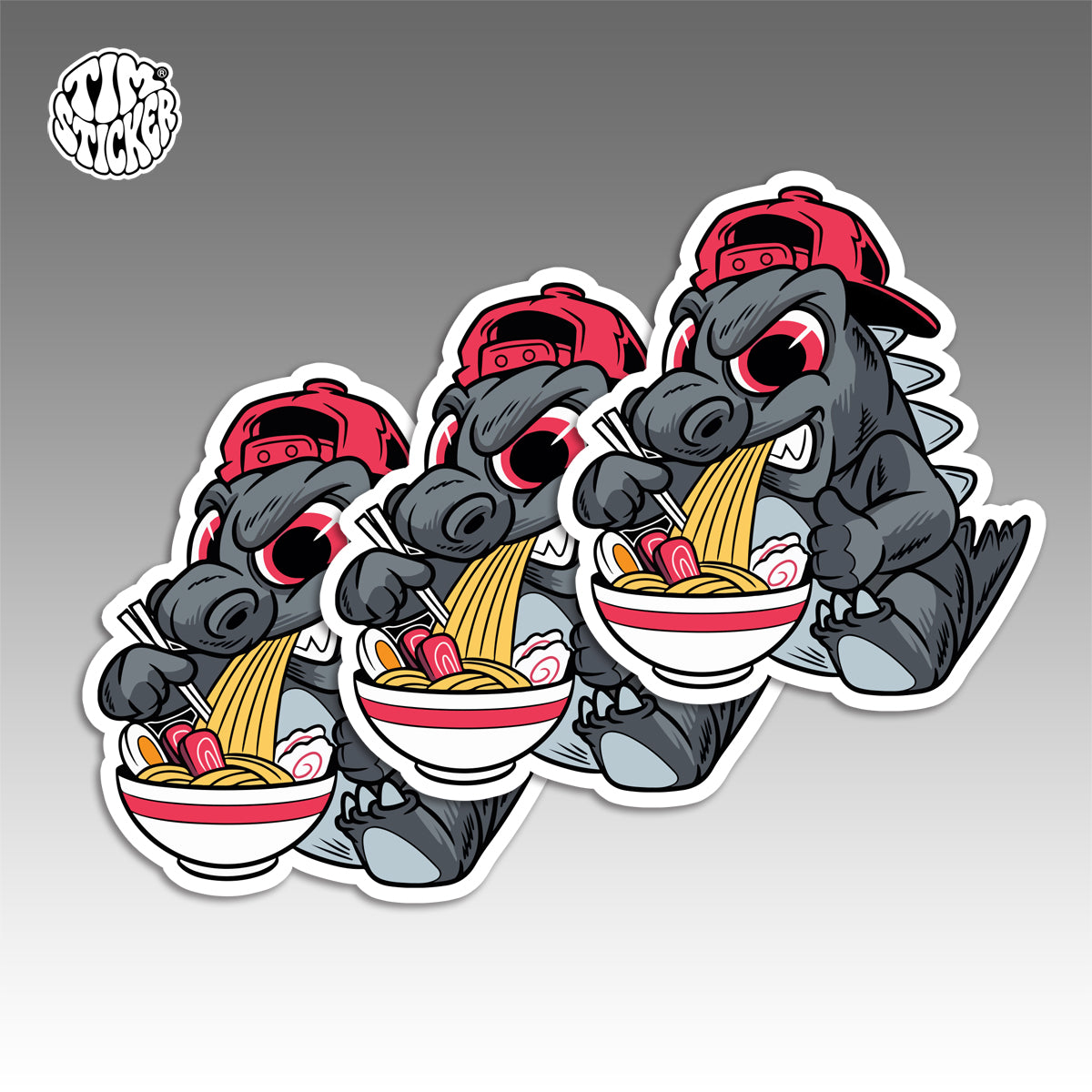 Noodle Godzilla Waterproof Stickers – Japanese Monster Vinyl Decals for Laptop, Water Bottle, Skateboard, Phone Case, Cool Trendy Sticker for Teens 3 PCS, Not Reusable TIM STICKER®