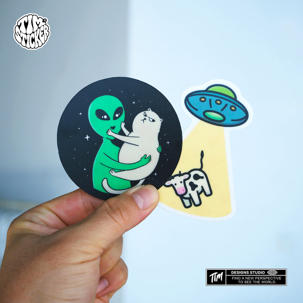 Alien UFO Stickers Pack – Space Flying Saucer Vinyl Decals for Laptop, Water Bottle, Skateboard, Phone Case, Sci-Fi Aesthetic Sticker, 3 PCS, Not Reusable TIM STICKER®