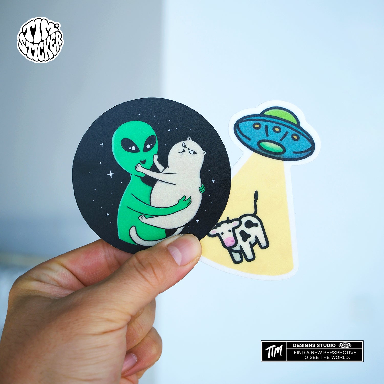 Alien UFO Stickers Pack – Space Flying Saucer Vinyl Decals for Laptop, Water Bottle, Skateboard, Phone Case, Sci-Fi Aesthetic Sticker, 3 PCS, Not Reusable TIM STICKER®