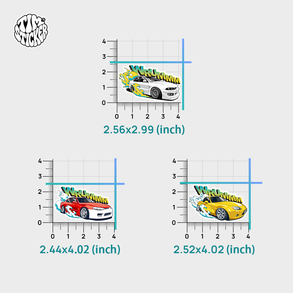 Trendy Waterproof Vinyl Stickers, Urban racing Decal for Laptop, Water Bottle, Skateboard, Car, Aesthetic Cool UV Resistant Sticker Pack 3 PCS TIM STICKER®