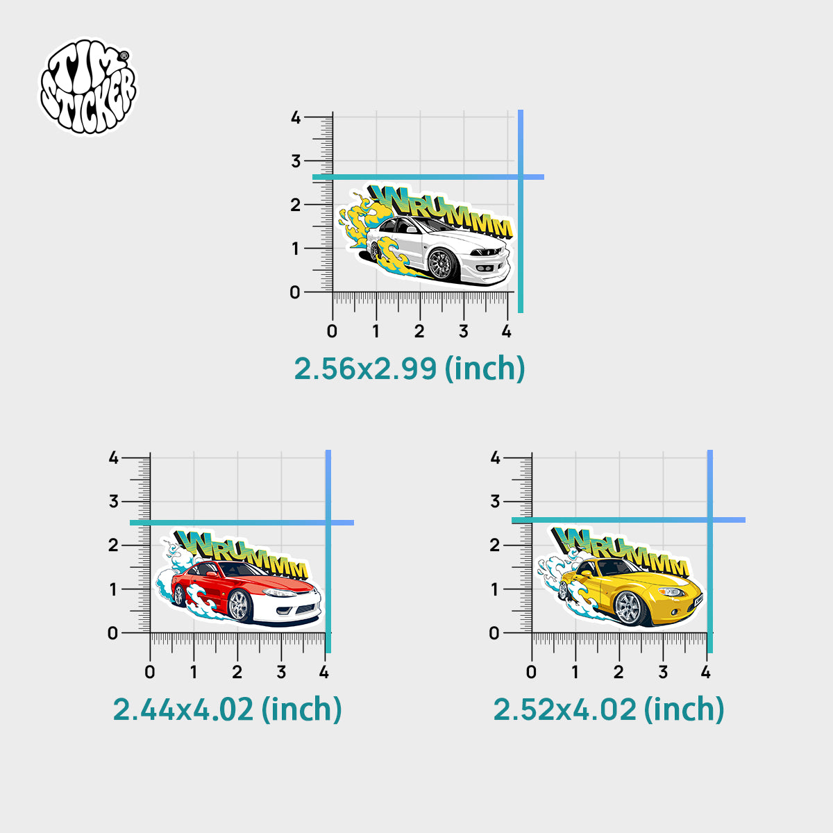 Trendy Waterproof Vinyl Stickers, Urban racing Decal for Laptop, Water Bottle, Skateboard, Car, Aesthetic Cool UV Resistant Sticker Pack 3 PCS TIM STICKER®
