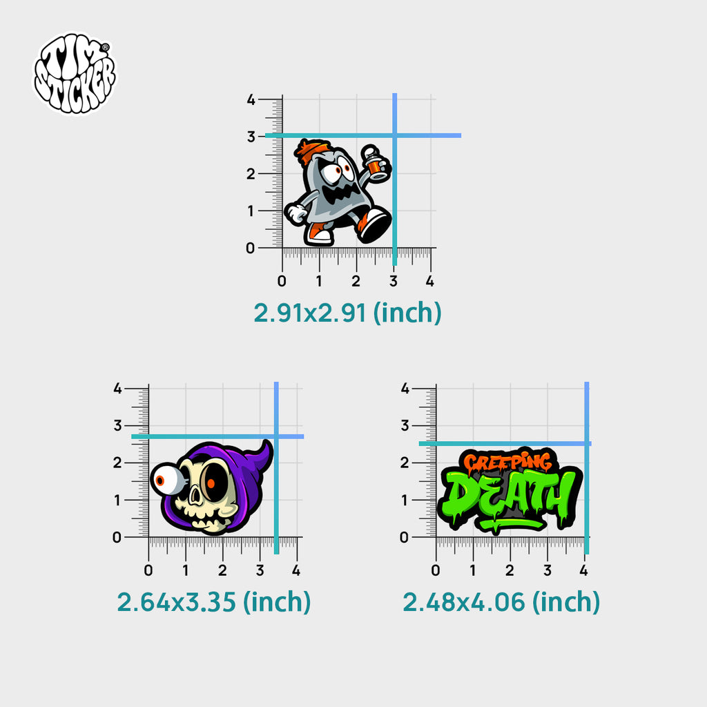 Creeping Death Waterproof Stickers Pack – Funny Trendy Patterns Vinyl Decals for Laptop, Water Bottle, Skateboard, Phone Case, Cool Trendy Sticker for Teens 3 PCS, Not Reusable TIM STICKER®