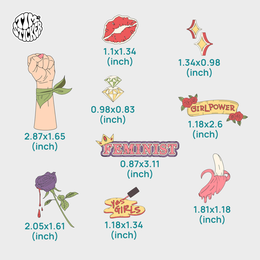 Girls Power Tattoos, 2 Set 18 Sheets Semi Permanent Tattoo, Adult Art Design Temporary Tattoos, Lasts 5-7 Days, Waterproof & Easy to Apply, Realistic Look, No Adhesive, No Reflection, TIM STICKER®