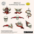 Skulls Temporary Tattoos, 1 Set 8 Sheets Semi Permanent Tattoo, Adult Art Design Temporary Tattoos, Lasts 5-7 Days, Waterproof & Easy to Apply, Realistic Look, No Adhesive, No Reflection, TIM STICKER®