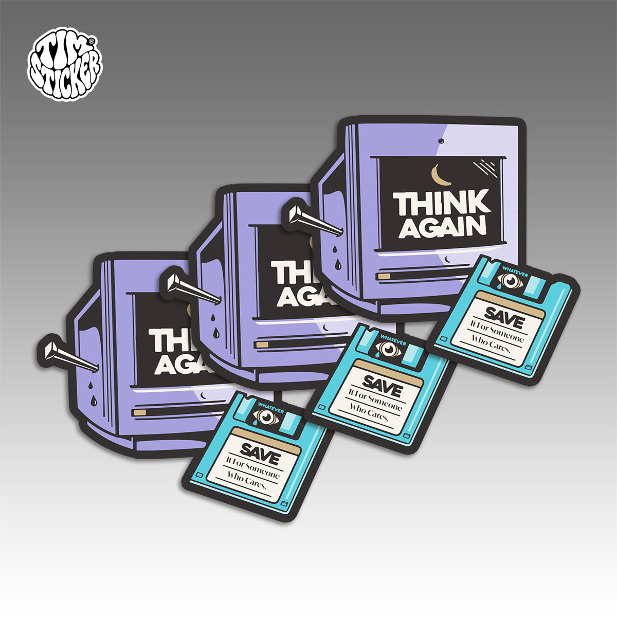 Trendy Waterproof Vinyl Stickers, Think Again Decal for Laptop, Water Bottle, Skateboard, Car, Aesthetic Cool UV Resistant Sticker Pack 3 PCS TIM STICKER®