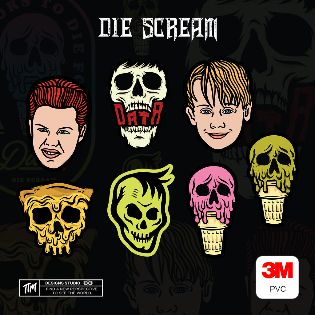 DIE SCREAM Horror Stickers Pack – Spooky Funny Scream Vinyl Decals for Laptop, Water Bottle, Skateboard, Phone Case, Dark Aesthetic Stickers, 7 PCS, Not Reusable TIM STICKER®