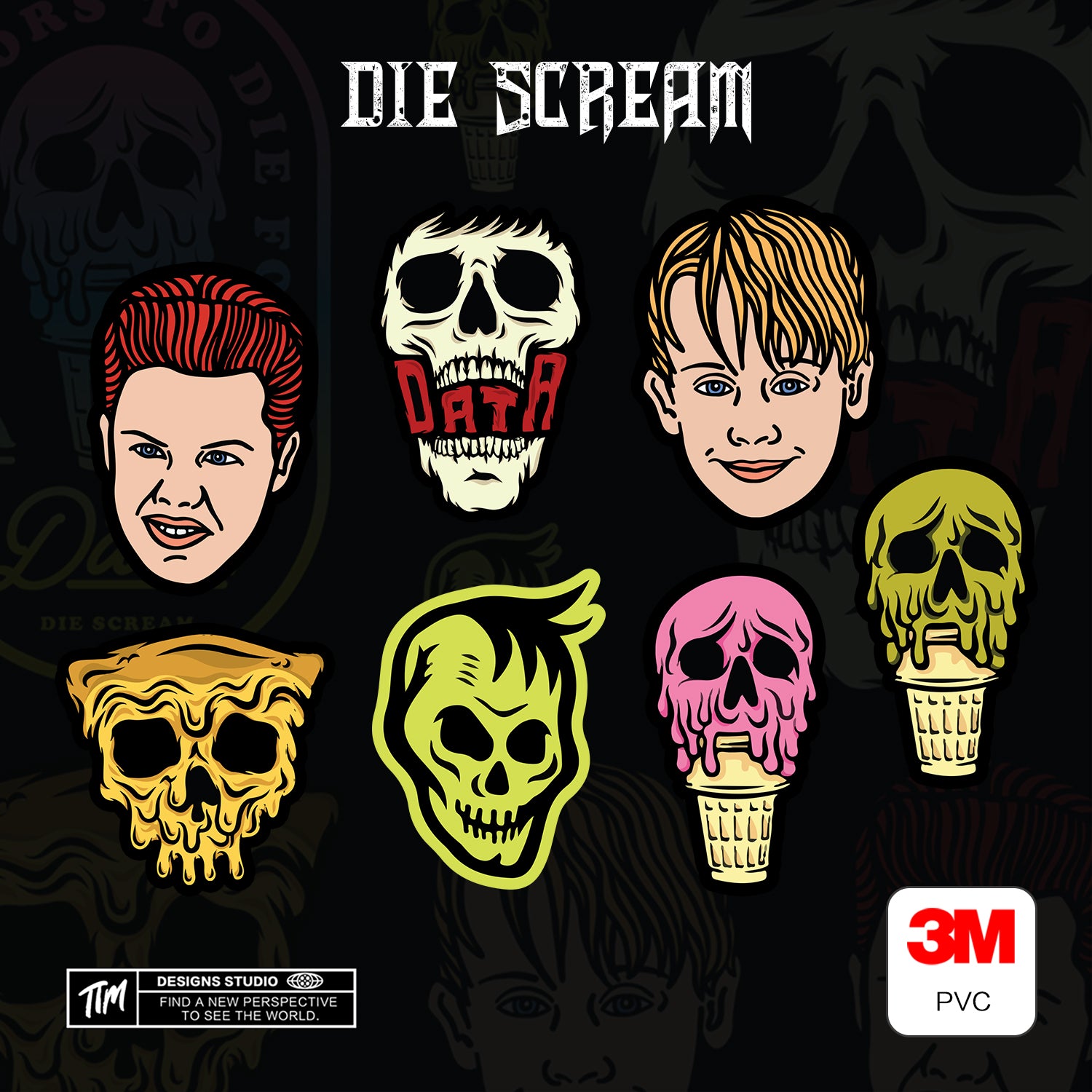 DIE SCREAM Horror Stickers Pack – Spooky Funny Scream Vinyl Decals for Laptop, Water Bottle, Skateboard, Phone Case, Dark Aesthetic Stickers, 7 PCS, Not Reusable TIM STICKER®