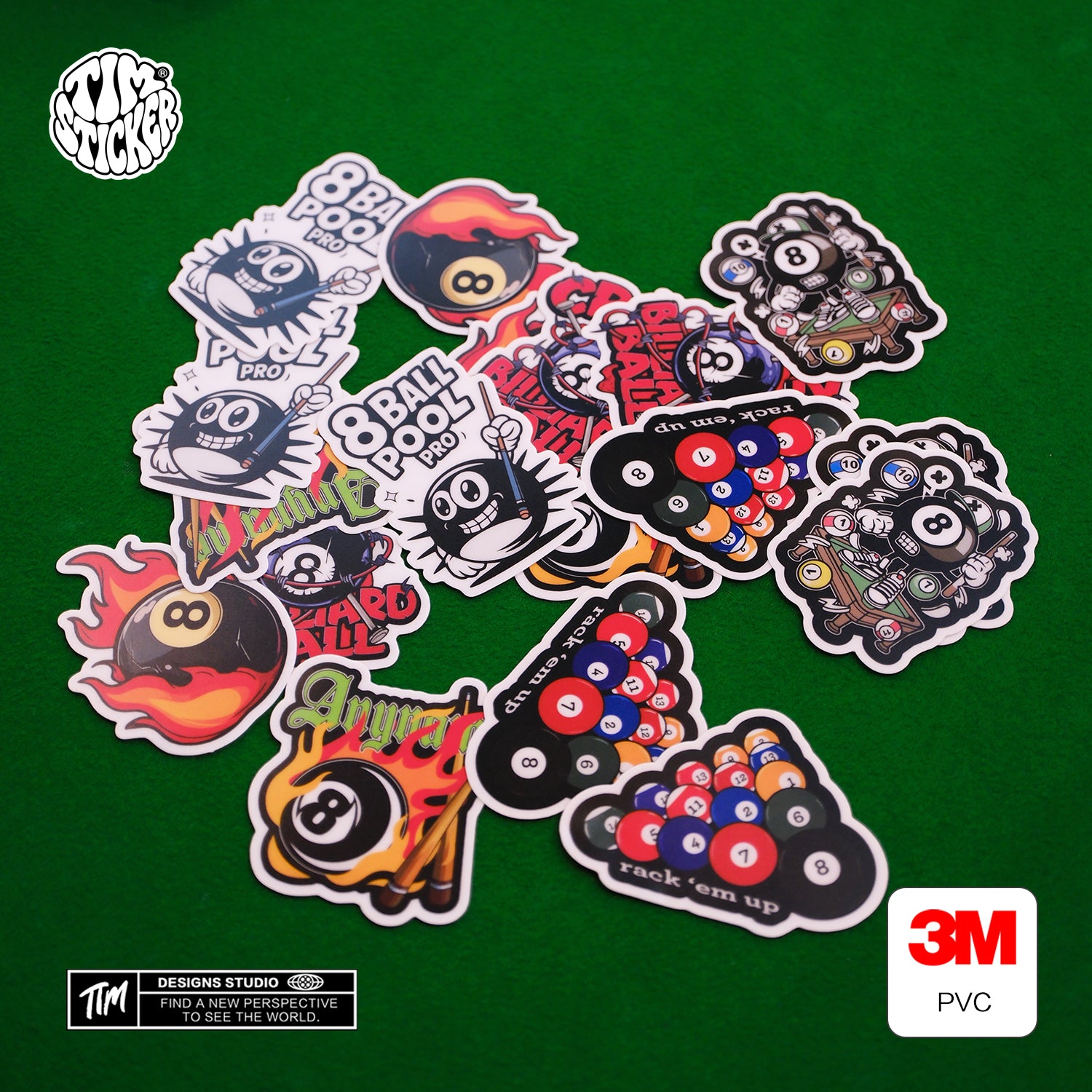 Pool Billiards Stickers Pack – 6pcs Pool Ball Cue Stick Vinyl Stickers for Skateboard, Laptop, Water Bottle, Phone, Billiards Lover Gift, Not Reusable TIM STICKER®