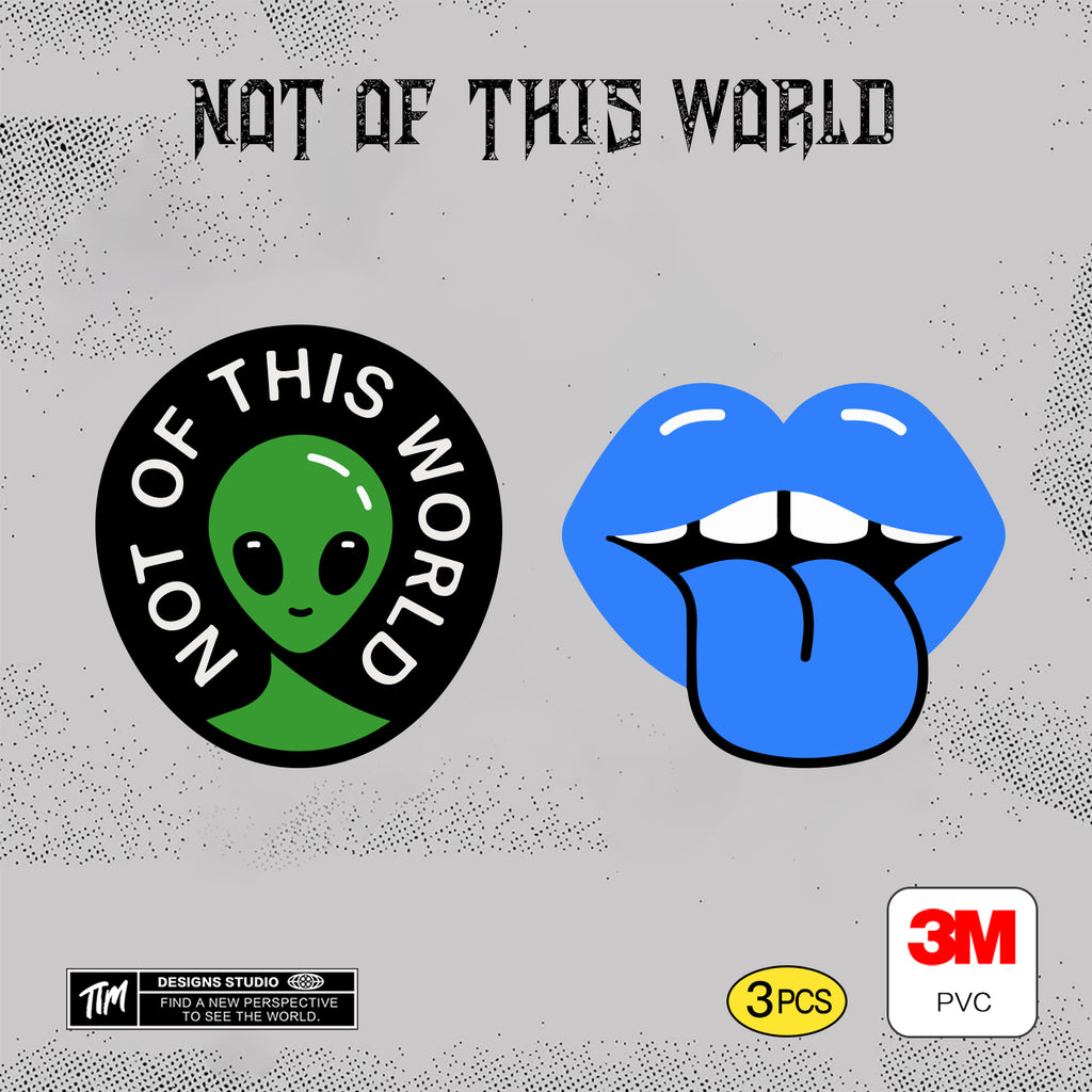 NOT OF THIS WORLD Stickers Pack – Space Flying Saucer Vinyl Decals for Laptop, Water Bottle, Skateboard, Phone Case, Sci-Fi Aesthetic Sticker, 3 PCS, Not Reusable TIM STICKER®