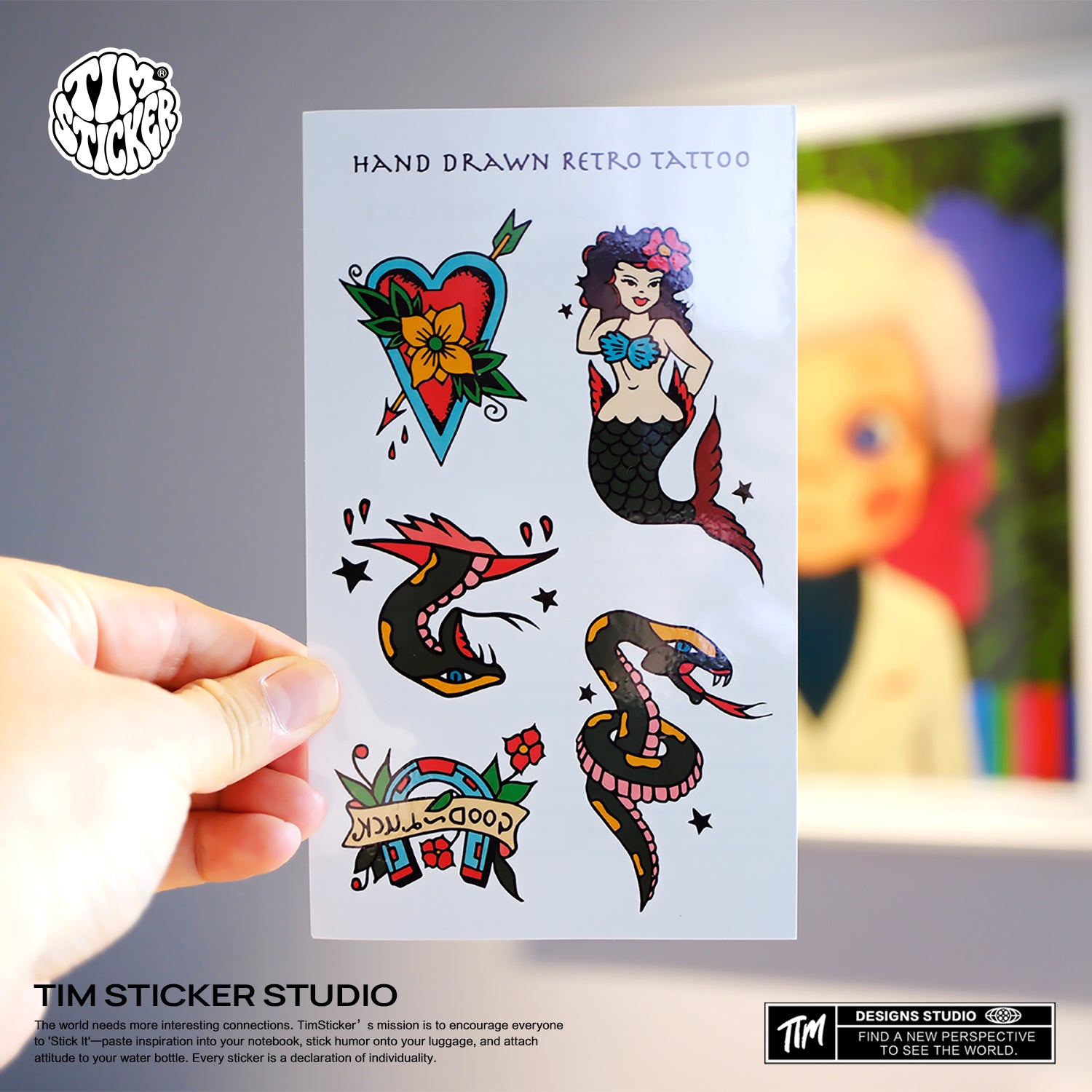 Hand-Drawn Vintage Temporary Tattoos – 1Set 5 Sheets Unique & Artistic Fake Tattoos for Adults, Waterproof & Easy to Apply, Perfect for Festivals, Parties, and Cosplay, TIM STICKER®