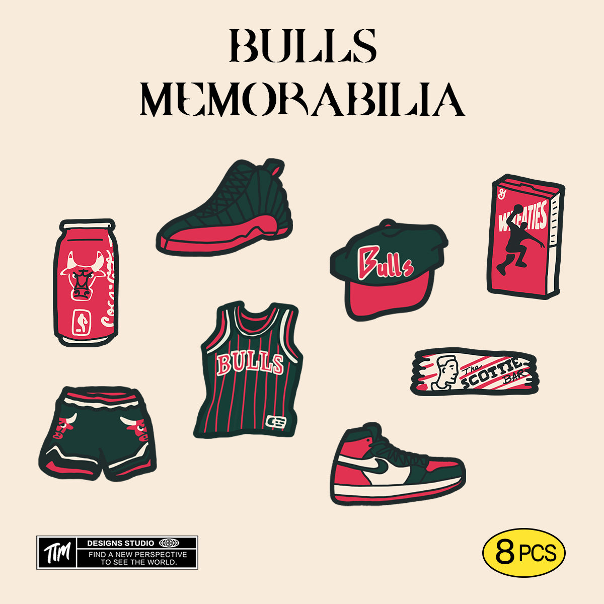 Bull Memorabilia Basketball Stickers Pack 8PCS – Vintage Sports Mascot Vinyl Decals for Laptop, Water Bottle, Skateboard, Phone Case, Retro Sports Aesthetic, 3 PCS, Not Reusable TIM STICKER®