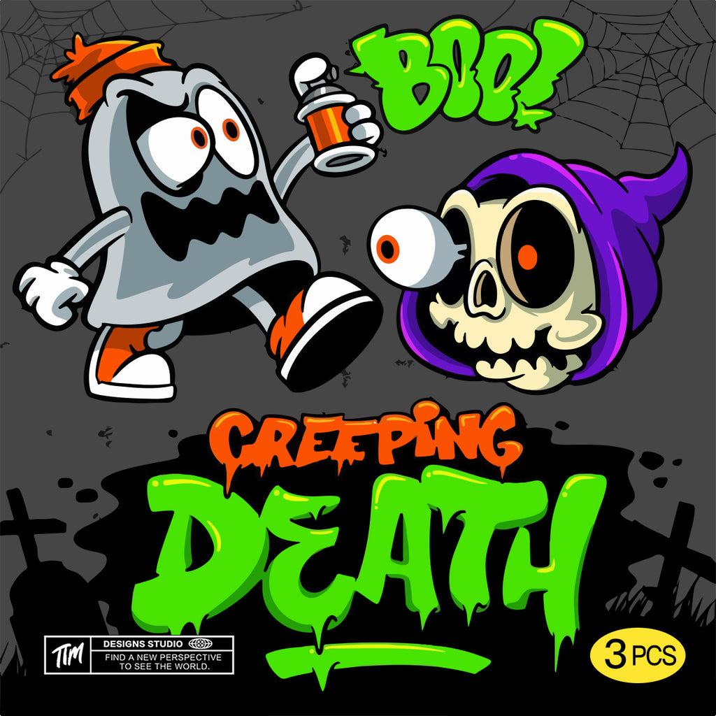 Creeping Death Waterproof Stickers Pack – Funny Trendy Patterns Vinyl Decals for Laptop, Water Bottle, Skateboard, Phone Case, Cool Trendy Sticker for Teens 3 PCS, Not Reusable TIM STICKER®
