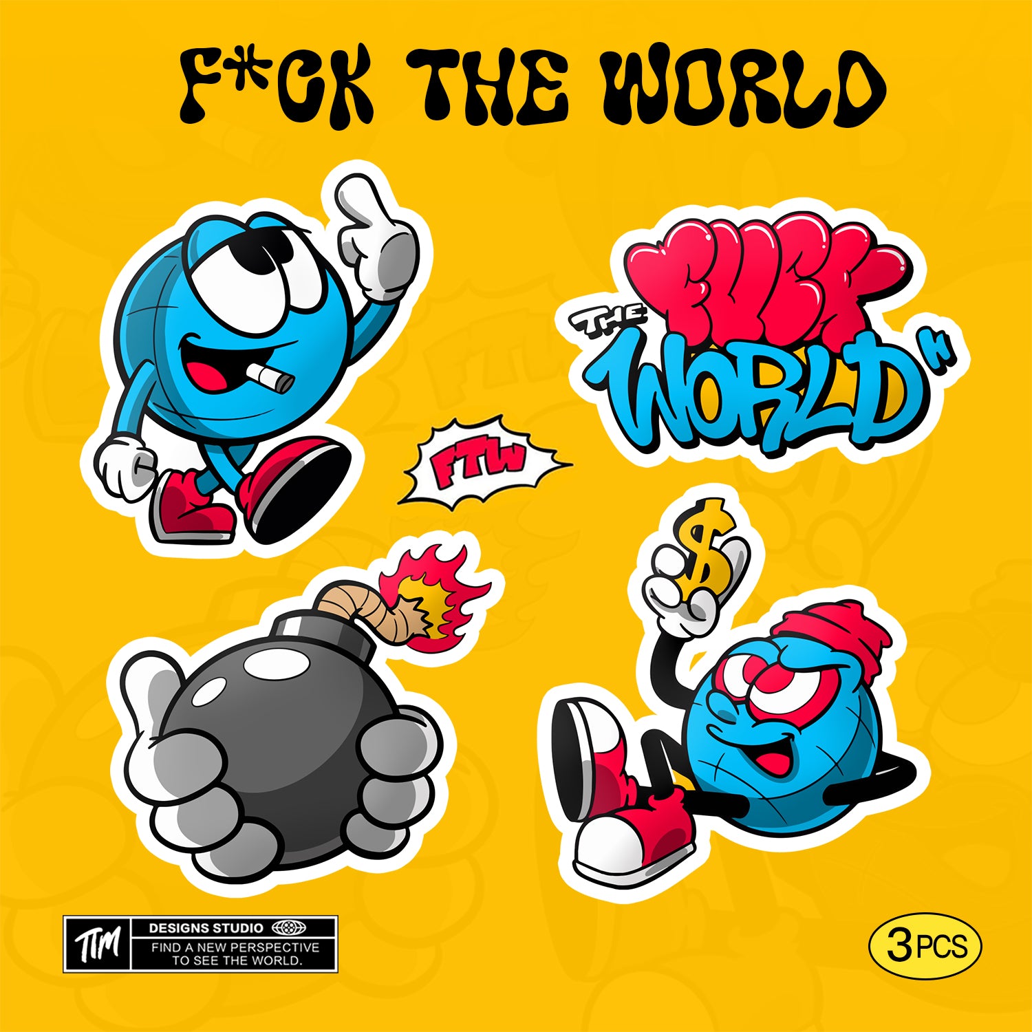F*ck the world Stickers Pack – Funny Quote Aesthetic Vinyl Decals for Laptop, Water Bottle, Skateboard, Phone Case, Cool Trendy Stickers for Teens 3 PCS, Not Reusable TIM STICKER®