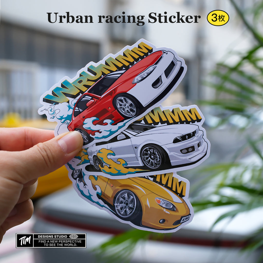 Trendy Waterproof Vinyl Stickers, Urban racing Decal for Laptop, Water Bottle, Skateboard, Car, Aesthetic Cool UV Resistant Sticker Pack 3 PCS TIM STICKER®