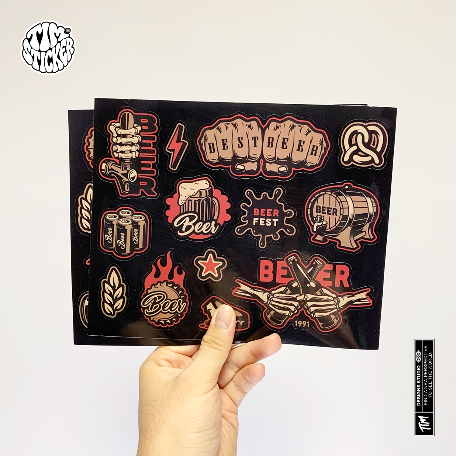 Vintage beer Waterproof Stickers, Skull Style Vinyl Sticker Style Decal for Laptop, Water Bottle, Car, Skateboard, Phone, 13 PCS, Reusable TIM STICKER®