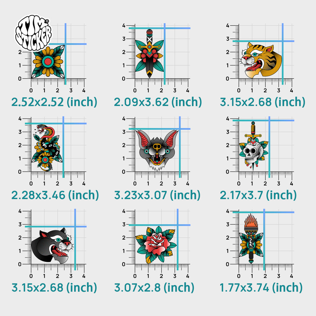 Traditional Old School Tattoo Pattern Stickers Pack 9 PCS TIM STICKER®