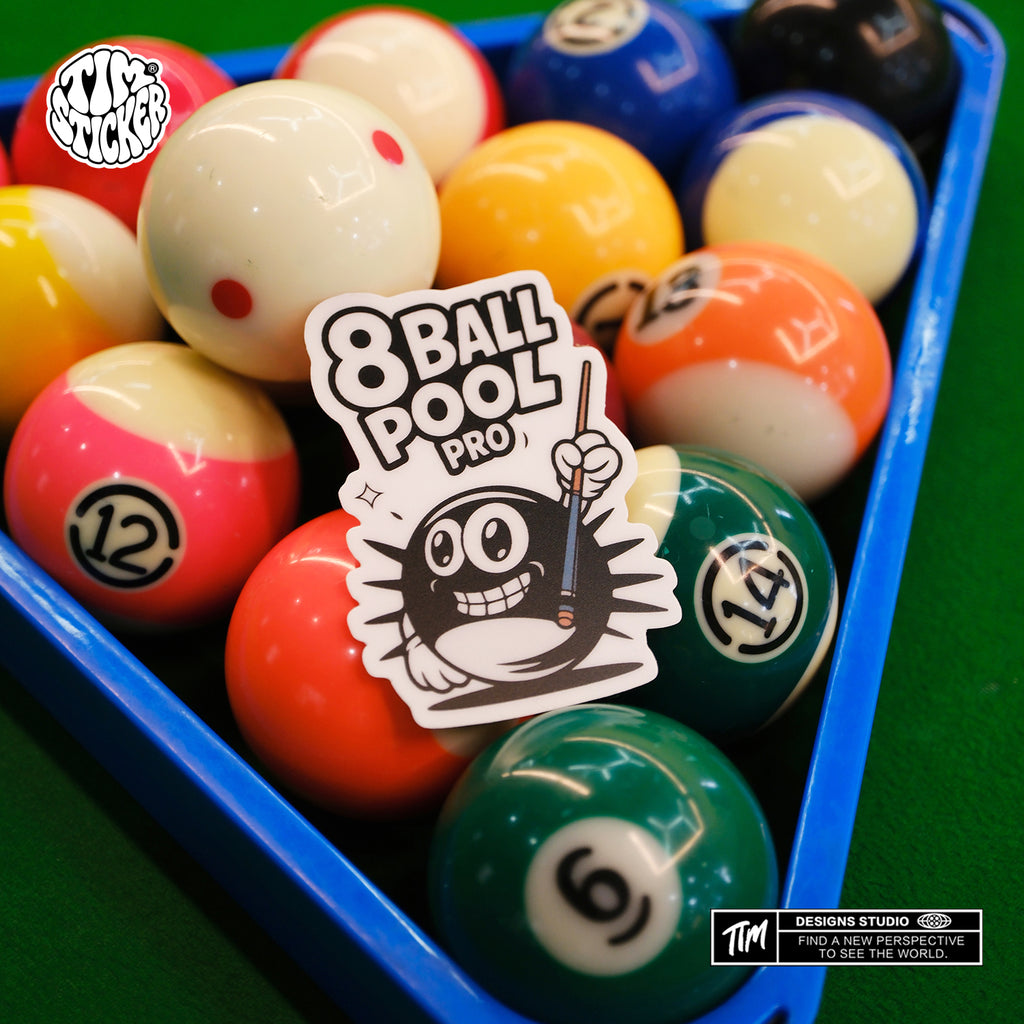 Pool Billiards Stickers Pack – 6pcs Pool Ball Cue Stick Vinyl Stickers for Skateboard, Laptop, Water Bottle, Phone, Billiards Lover Gift, Not Reusable TIM STICKER®