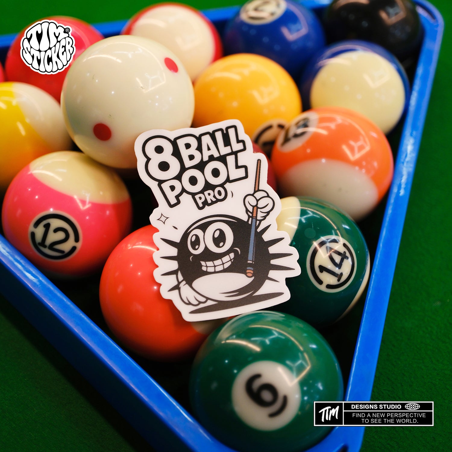 Pool Billiards Stickers Pack – 6pcs Pool Ball Cue Stick Vinyl Stickers for Skateboard, Laptop, Water Bottle, Phone, Billiards Lover Gift, Not Reusable TIM STICKER®
