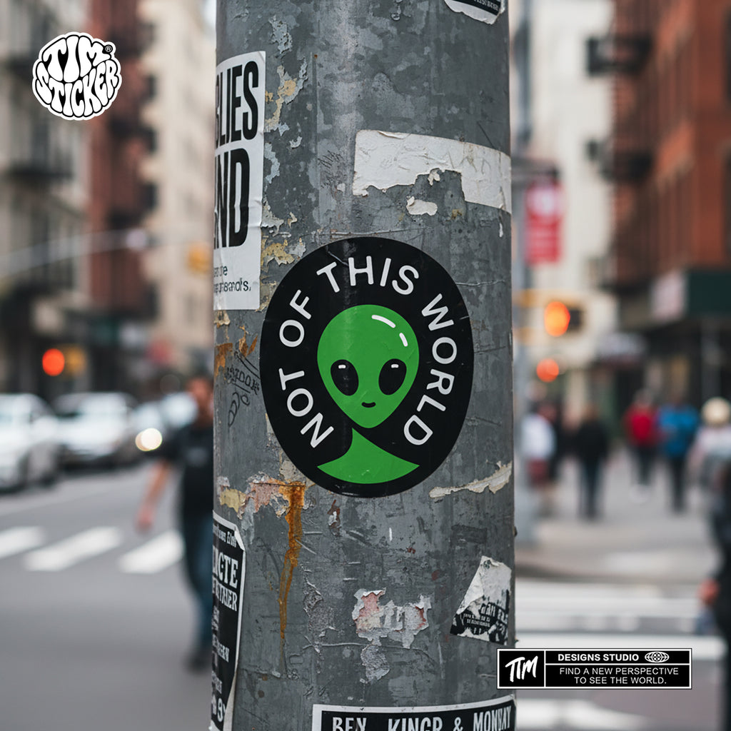 NOT OF THIS WORLD Stickers Pack – Space Flying Saucer Vinyl Decals for Laptop, Water Bottle, Skateboard, Phone Case, Sci-Fi Aesthetic Sticker, 3 PCS, Not Reusable TIM STICKER®