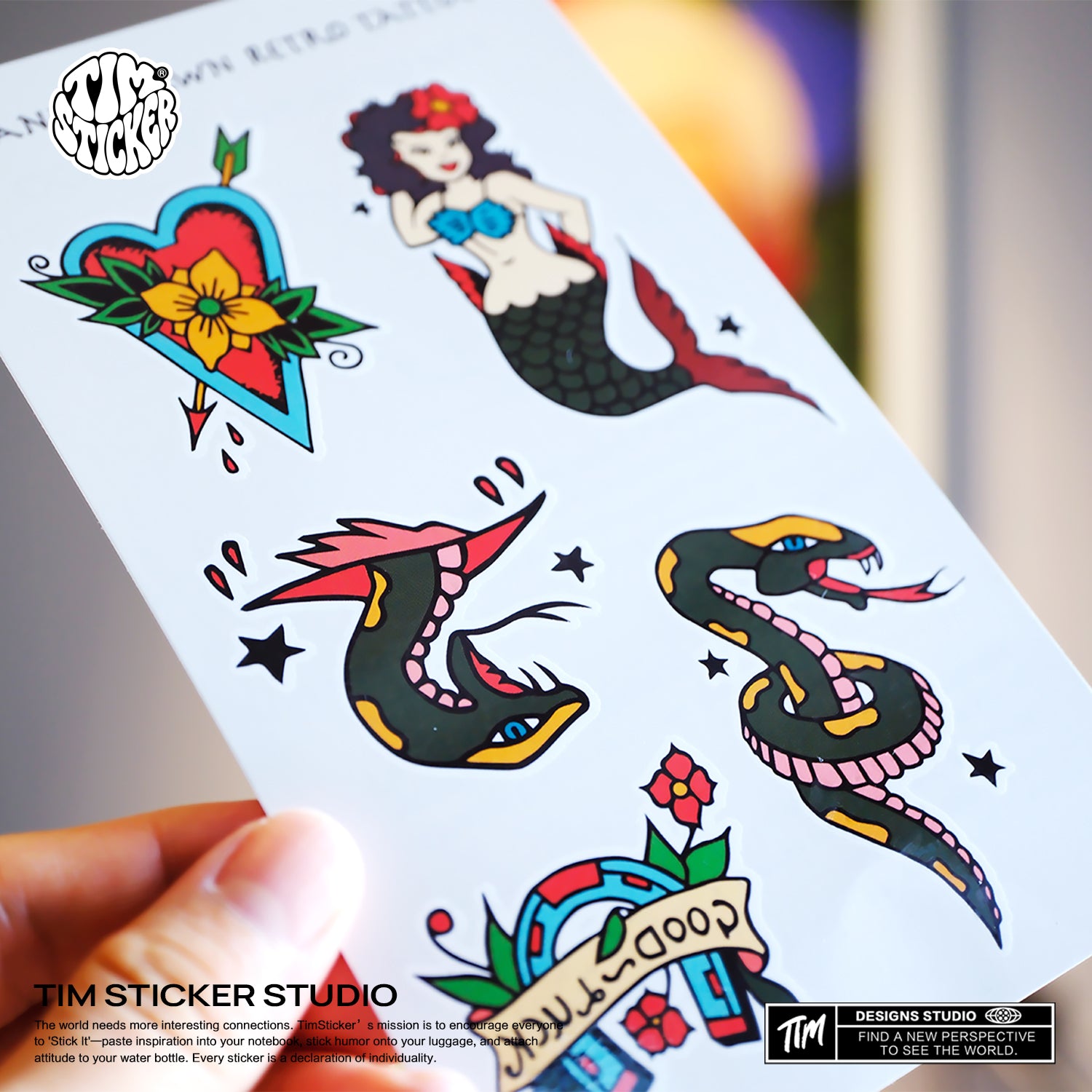 Hand-Drawn Vintage Temporary Tattoos – 1Set 5 Sheets Unique & Artistic Fake Tattoos for Adults, Waterproof & Easy to Apply, Perfect for Festivals, Parties, and Cosplay, TIM STICKER®