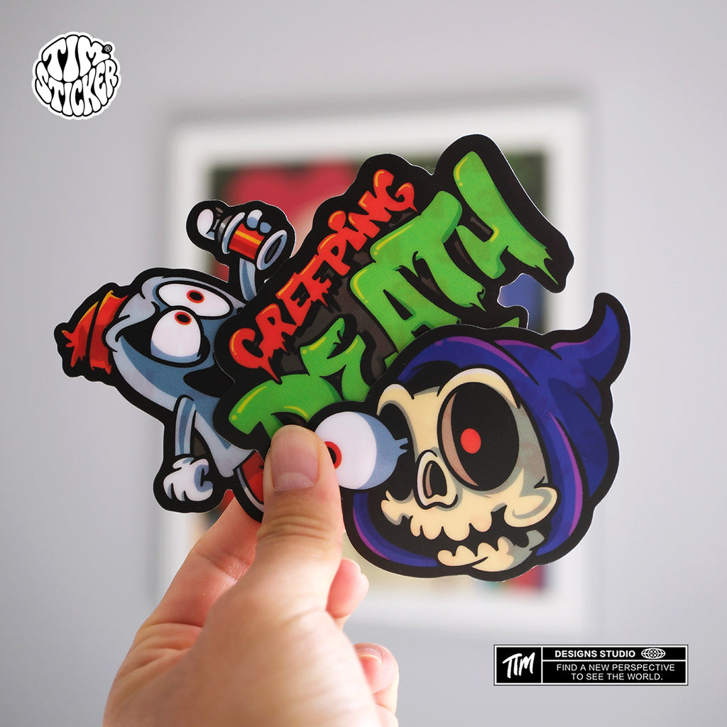 Creeping Death Waterproof Stickers Pack – Funny Trendy Patterns Vinyl Decals for Laptop, Water Bottle, Skateboard, Phone Case, Cool Trendy Sticker for Teens 3 PCS, Not Reusable TIM STICKER®