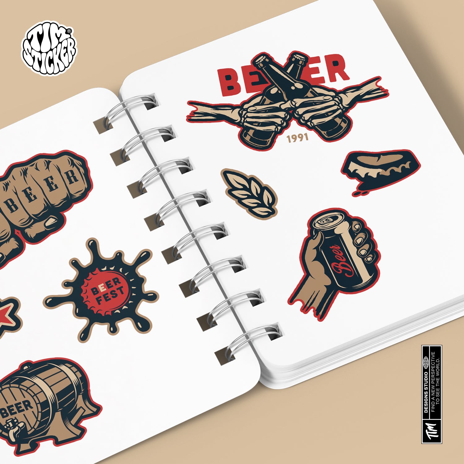 Vintage beer Waterproof Stickers, Skull Style Vinyl Sticker Style Decal for Laptop, Water Bottle, Car, Skateboard, Phone, 13 PCS, Reusable TIM STICKER®