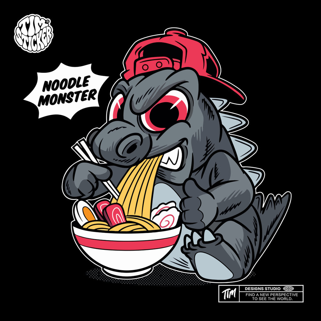 Noodle Godzilla Waterproof Stickers – Japanese Monster Vinyl Decals for Laptop, Water Bottle, Skateboard, Phone Case, Cool Trendy Sticker for Teens 3 PCS, Not Reusable TIM STICKER®