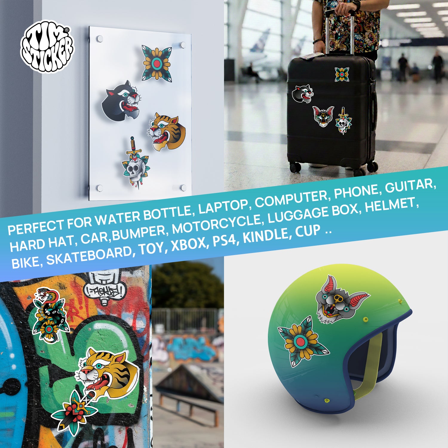 Traditional Old School Tattoo Pattern Stickers Pack 9 PCS TIM STICKER®