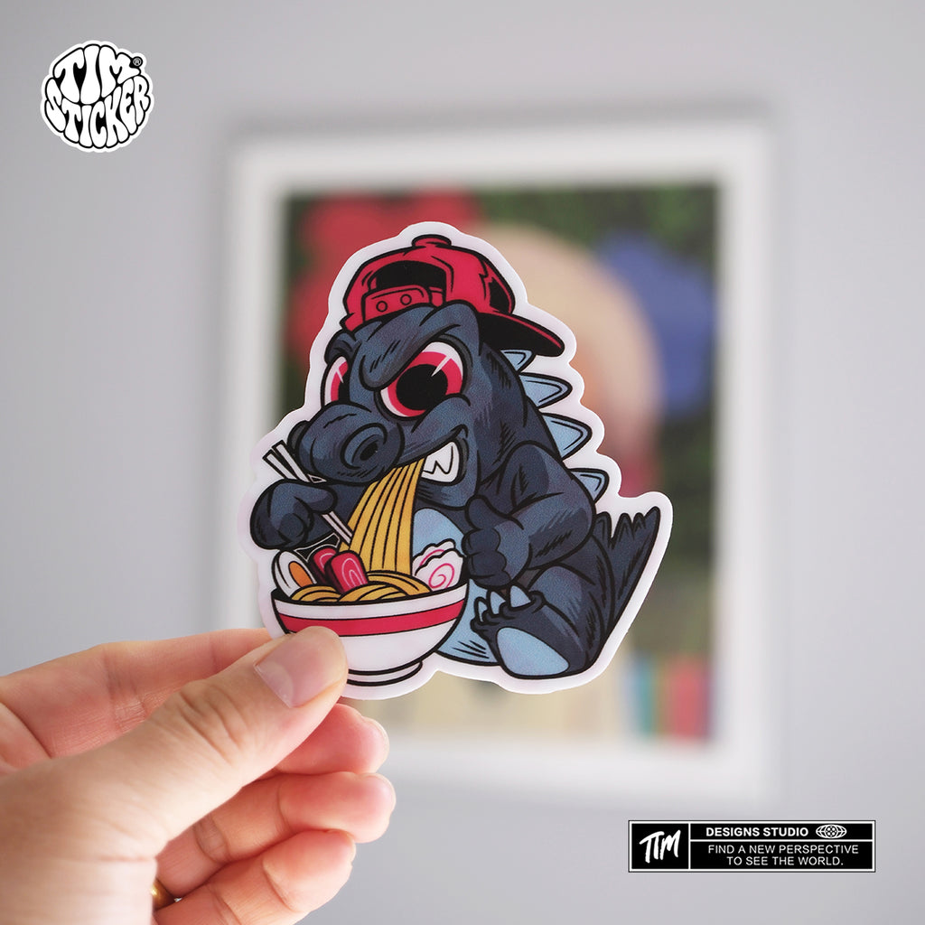Noodle Godzilla Waterproof Stickers – Japanese Monster Vinyl Decals for Laptop, Water Bottle, Skateboard, Phone Case, Cool Trendy Sticker for Teens 3 PCS, Not Reusable TIM STICKER®