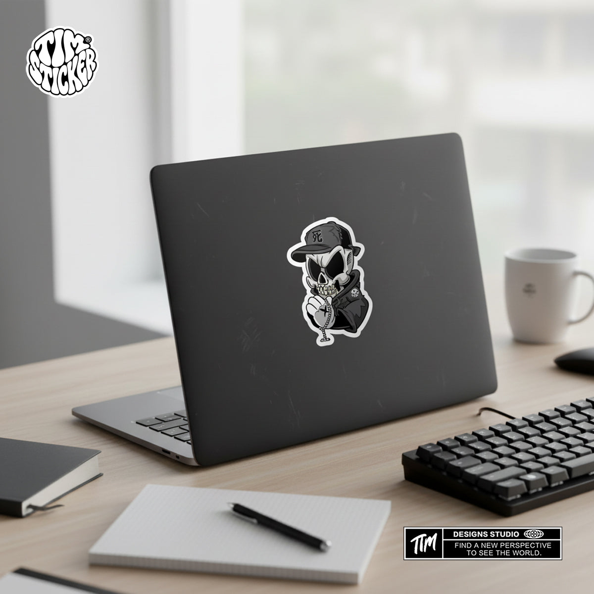 Trendy Waterproof Vinyl Stickers, Skull Praying Decal for Laptop, Water Bottle, Skateboard, Car, Aesthetic Cool UV Resistant Sticker Pack 3 PCS TIM STICKER®