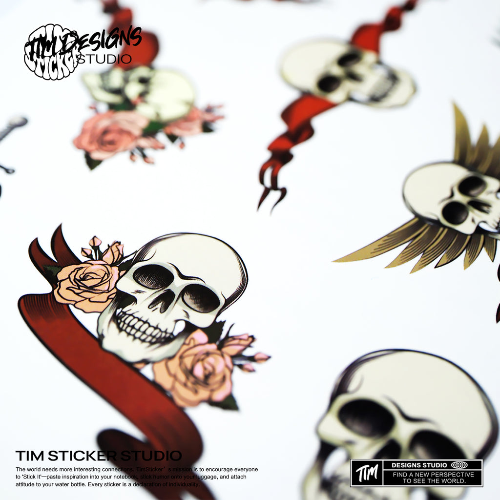 Skulls Temporary Tattoos, 1 Set 8 Sheets Semi Permanent Tattoo, Adult Art Design Temporary Tattoos, Lasts 5-7 Days, Waterproof & Easy to Apply, Realistic Look, No Adhesive, No Reflection, TIM STICKER®