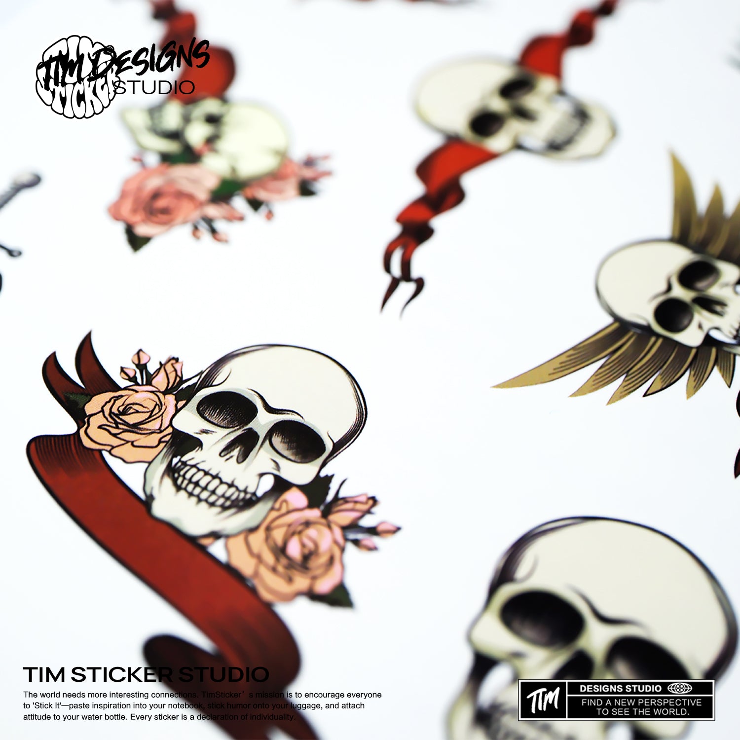 Skulls Temporary Tattoos, 1 Set 8 Sheets Semi Permanent Tattoo, Adult Art Design Temporary Tattoos, Lasts 5-7 Days, Waterproof & Easy to Apply, Realistic Look, No Adhesive, No Reflection, TIM STICKER®