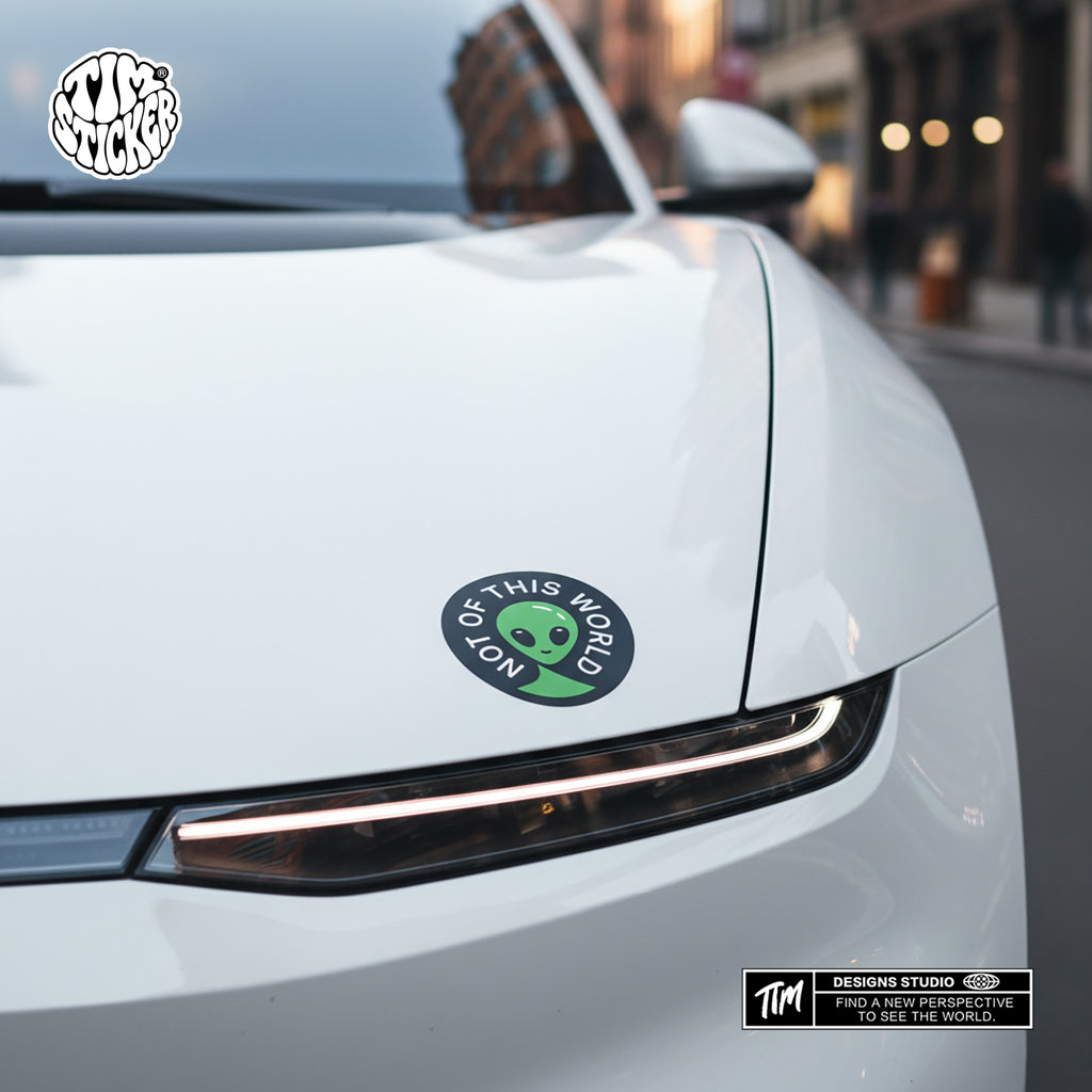 NOT OF THIS WORLD Stickers Pack – Space Flying Saucer Vinyl Decals for Laptop, Water Bottle, Skateboard, Phone Case, Sci-Fi Aesthetic Sticker, 3 PCS, Not Reusable TIM STICKER®