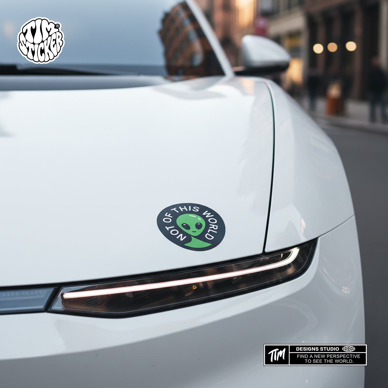 NOT OF THIS WORLD Stickers Pack – Space Flying Saucer Vinyl Decals for Laptop, Water Bottle, Skateboard, Phone Case, Sci-Fi Aesthetic Sticker, 3 PCS, Not Reusable TIM STICKER®