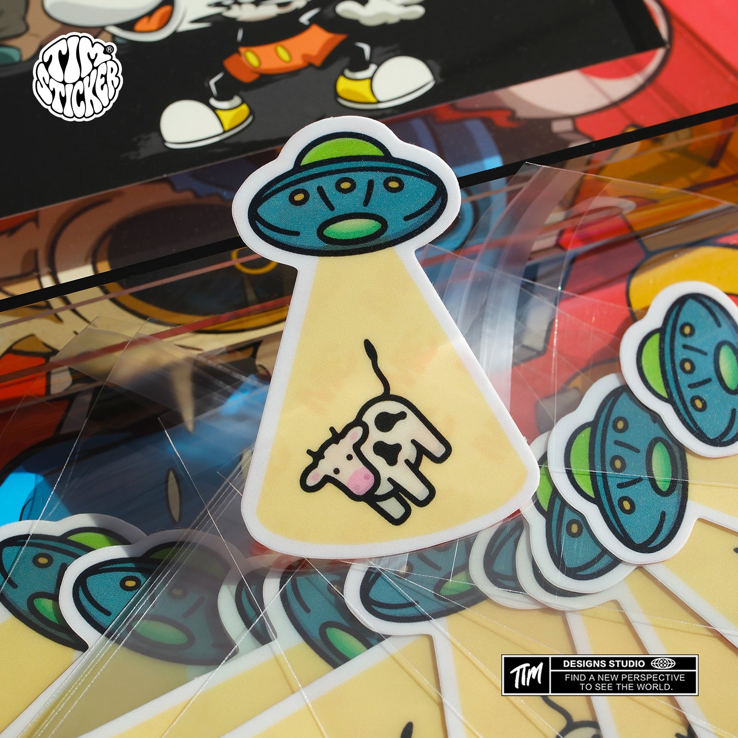 Alien UFO Stickers Pack – Space Flying Saucer Vinyl Decals for Laptop, Water Bottle, Skateboard, Phone Case, Sci-Fi Aesthetic Sticker, 3 PCS, Not Reusable TIM STICKER®