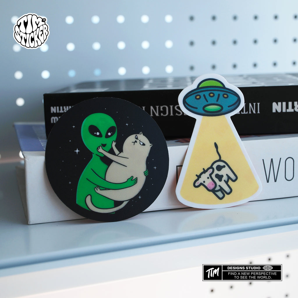Alien UFO Stickers Pack – Space Flying Saucer Vinyl Decals for Laptop, Water Bottle, Skateboard, Phone Case, Sci-Fi Aesthetic Sticker, 3 PCS, Not Reusable TIM STICKER®