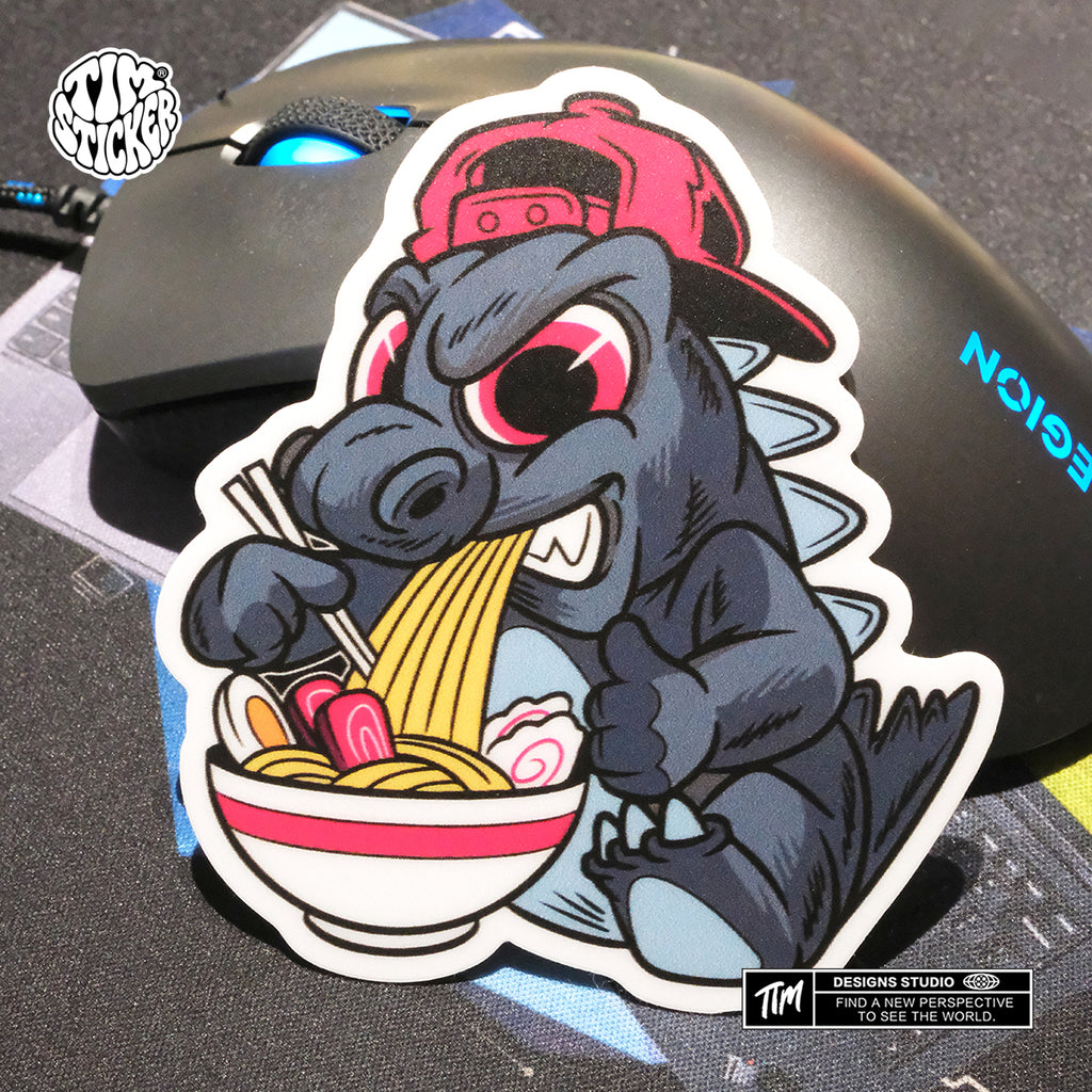 Noodle Godzilla Waterproof Stickers – Japanese Monster Vinyl Decals for Laptop, Water Bottle, Skateboard, Phone Case, Cool Trendy Sticker for Teens 3 PCS, Not Reusable TIM STICKER®