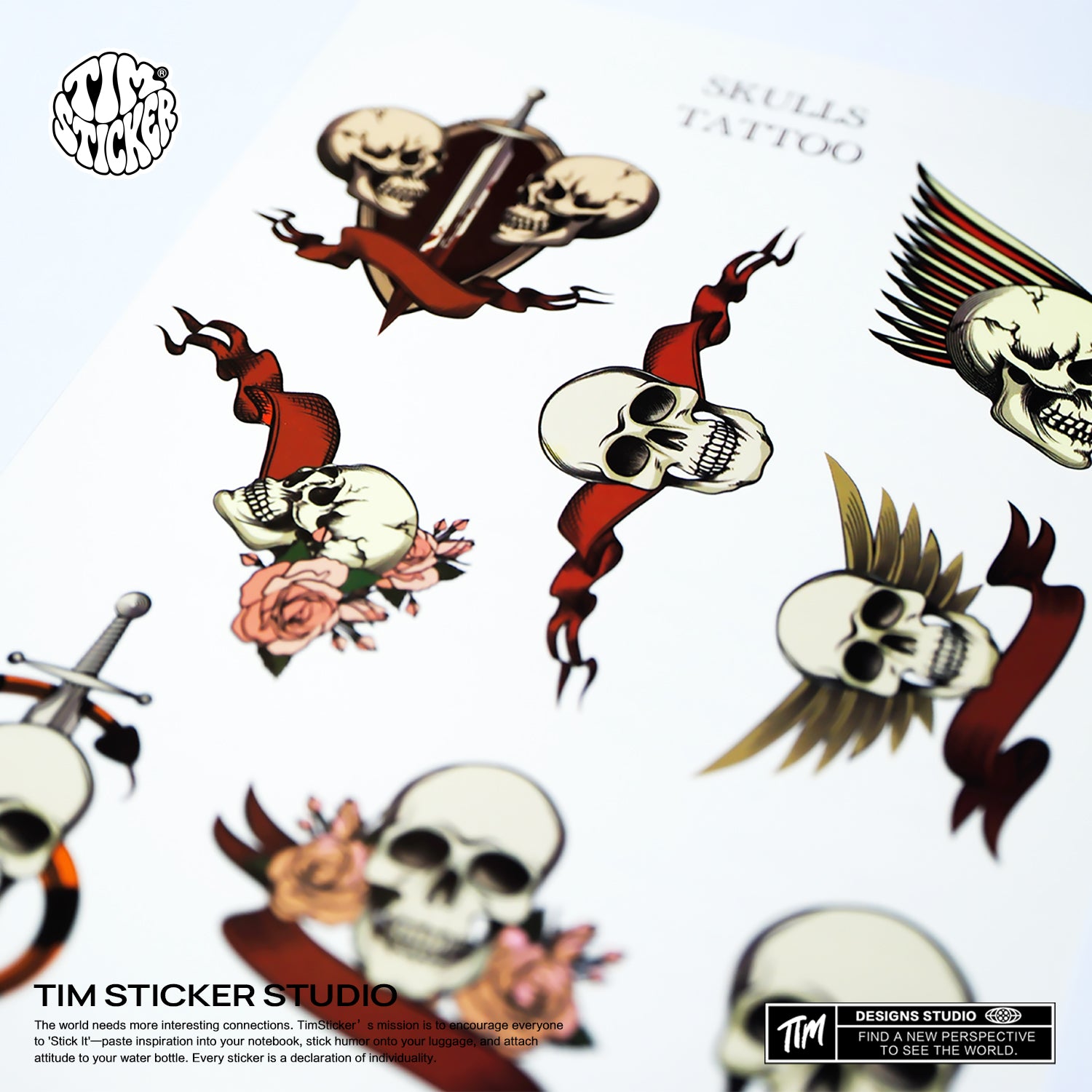 Skulls Temporary Tattoos, 1 Set 8 Sheets Semi Permanent Tattoo, Adult Art Design Temporary Tattoos, Lasts 5-7 Days, Waterproof & Easy to Apply, Realistic Look, No Adhesive, No Reflection, TIM STICKER®