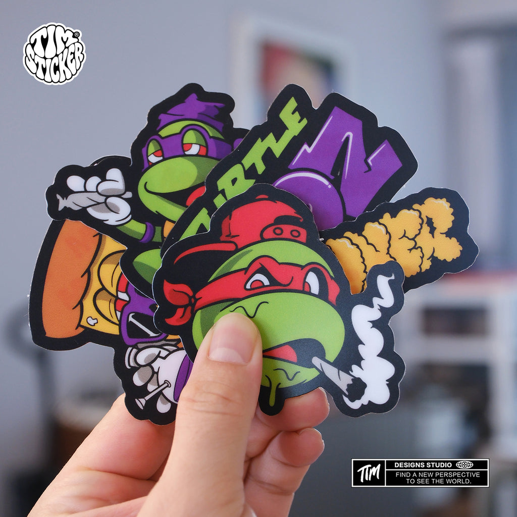 Trendy Waterproof Vinyl Stickers, Japanese Turtles  Decal for Laptop, Water Bottle, Skateboard, Car, Aesthetic Cool UV Resistant Sticker Pack 3 PCS TIM STICKER®
