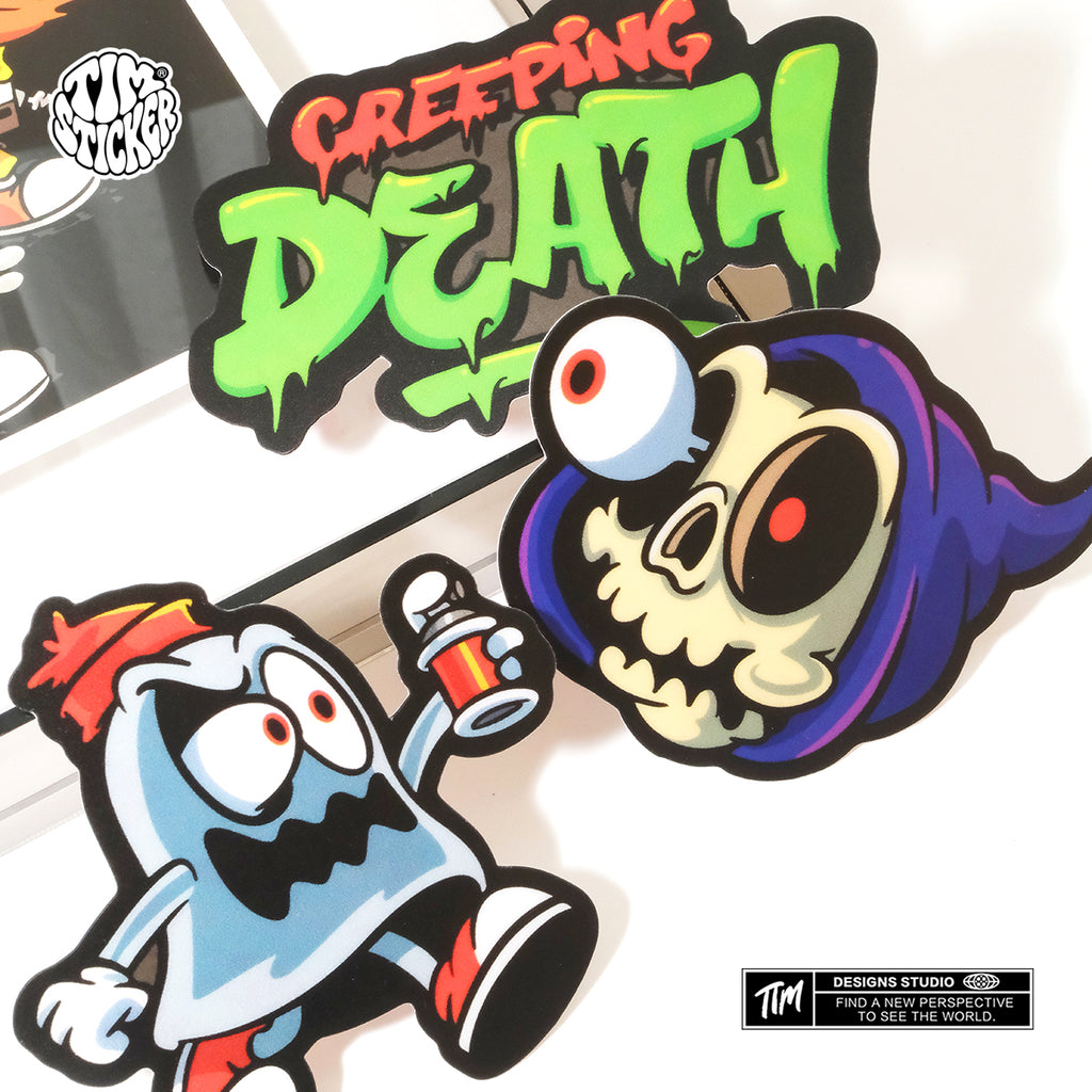 Creeping Death Waterproof Stickers Pack – Funny Trendy Patterns Vinyl Decals for Laptop, Water Bottle, Skateboard, Phone Case, Cool Trendy Sticker for Teens 3 PCS, Not Reusable TIM STICKER®