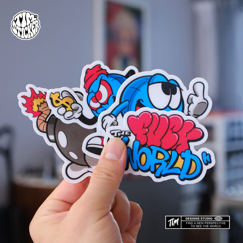 F*ck the world Stickers Pack – Funny Quote Aesthetic Vinyl Decals for Laptop, Water Bottle, Skateboard, Phone Case, Cool Trendy Stickers for Teens 3 PCS, Not Reusable TIM STICKER®