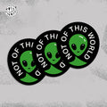 NOT OF THIS WORLD Stickers Pack – Space Flying Saucer Vinyl Decals for Laptop, Water Bottle, Skateboard, Phone Case, Sci-Fi Aesthetic Sticker, 3 PCS, Not Reusable TIM STICKER®