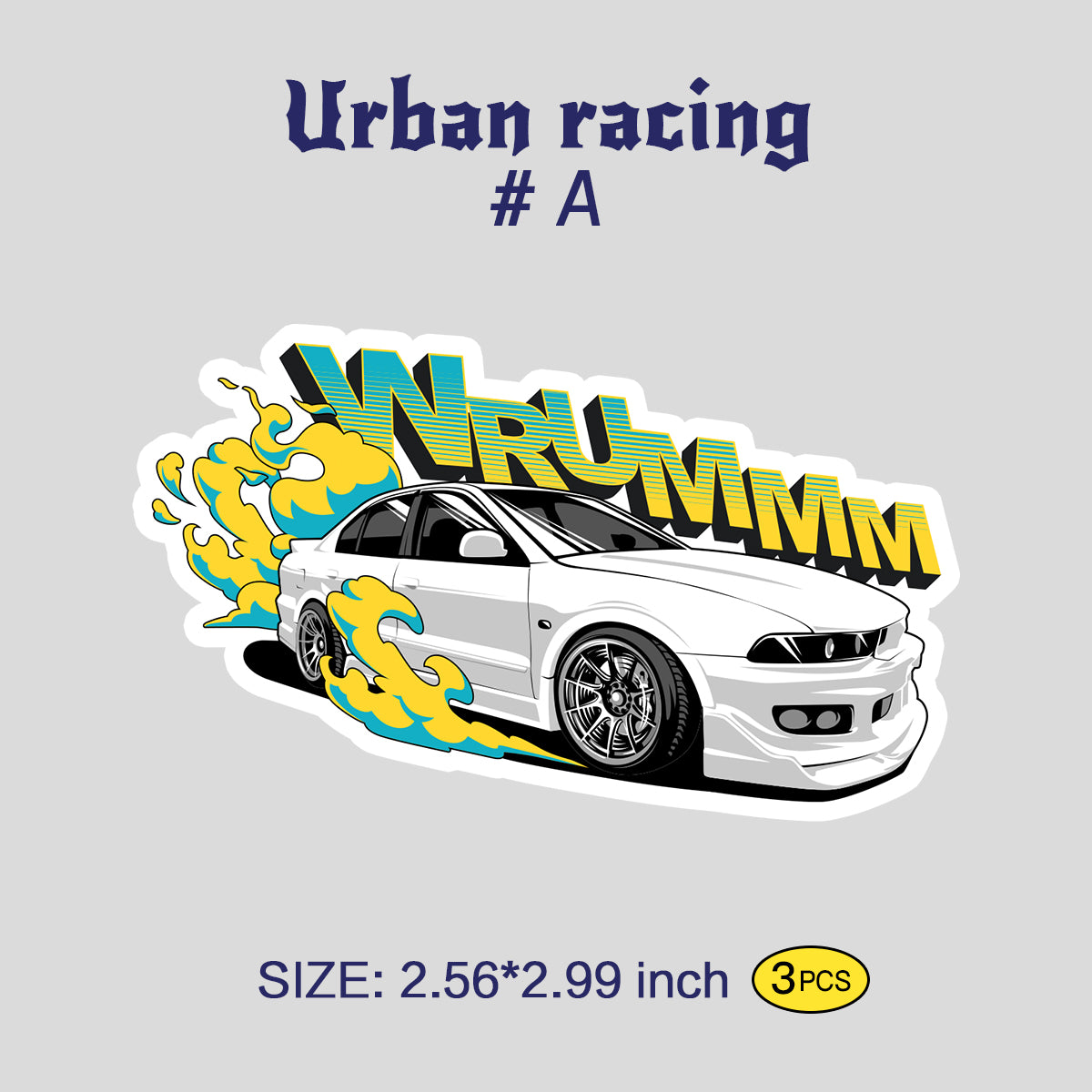 Trendy Waterproof Vinyl Stickers, Urban racing Decal for Laptop, Water Bottle, Skateboard, Car, Aesthetic Cool UV Resistant Sticker Pack 3 PCS TIM STICKER®