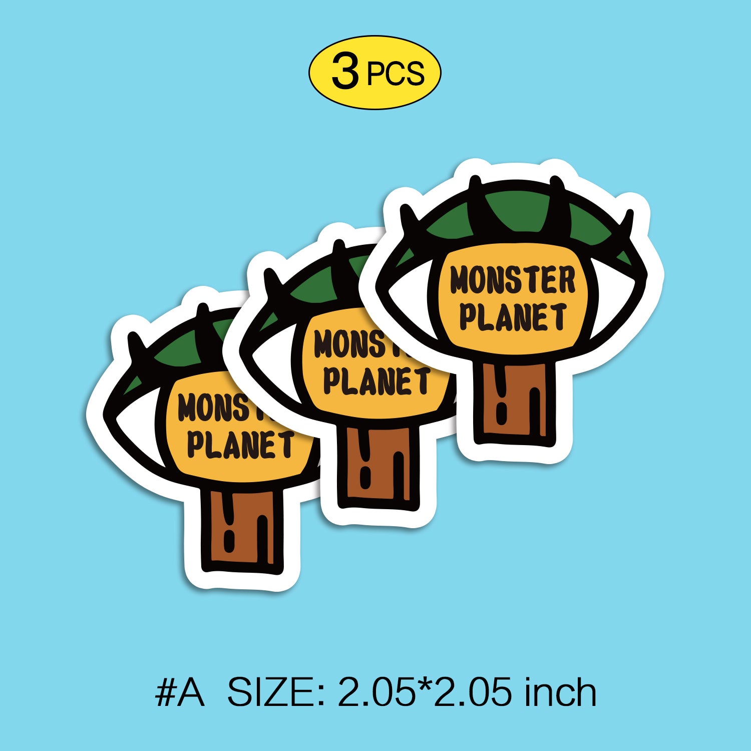 Monster planet Waterproof Stickers Set, Trendy Cartoon Outdoor Style Sticker Decal for Laptop, Water Bottle, Car, Skateboard, 3 PCS, Not Reusable TIM STICKER®