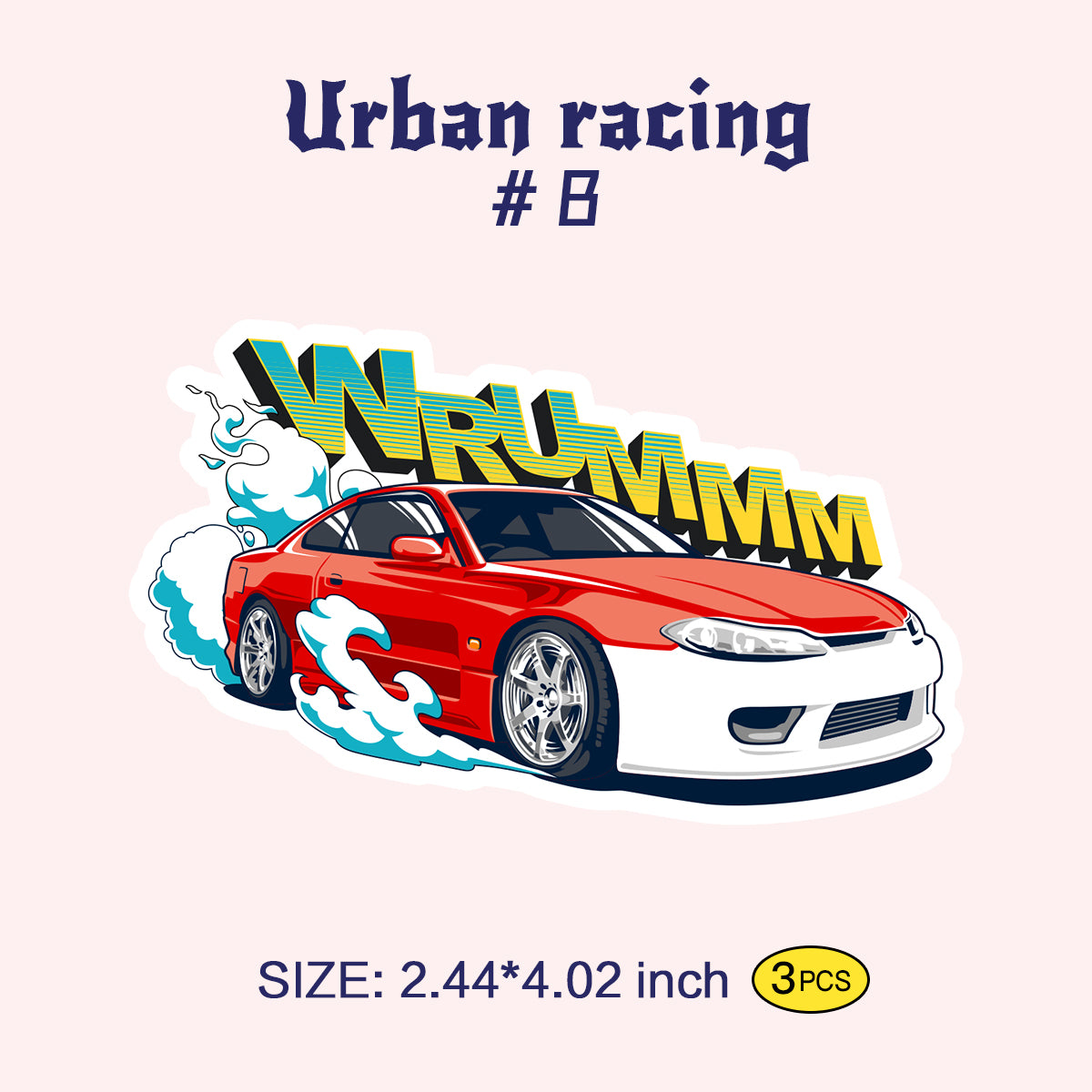 Trendy Waterproof Vinyl Stickers, Urban racing Decal for Laptop, Water Bottle, Skateboard, Car, Aesthetic Cool UV Resistant Sticker Pack 3 PCS TIM STICKER®