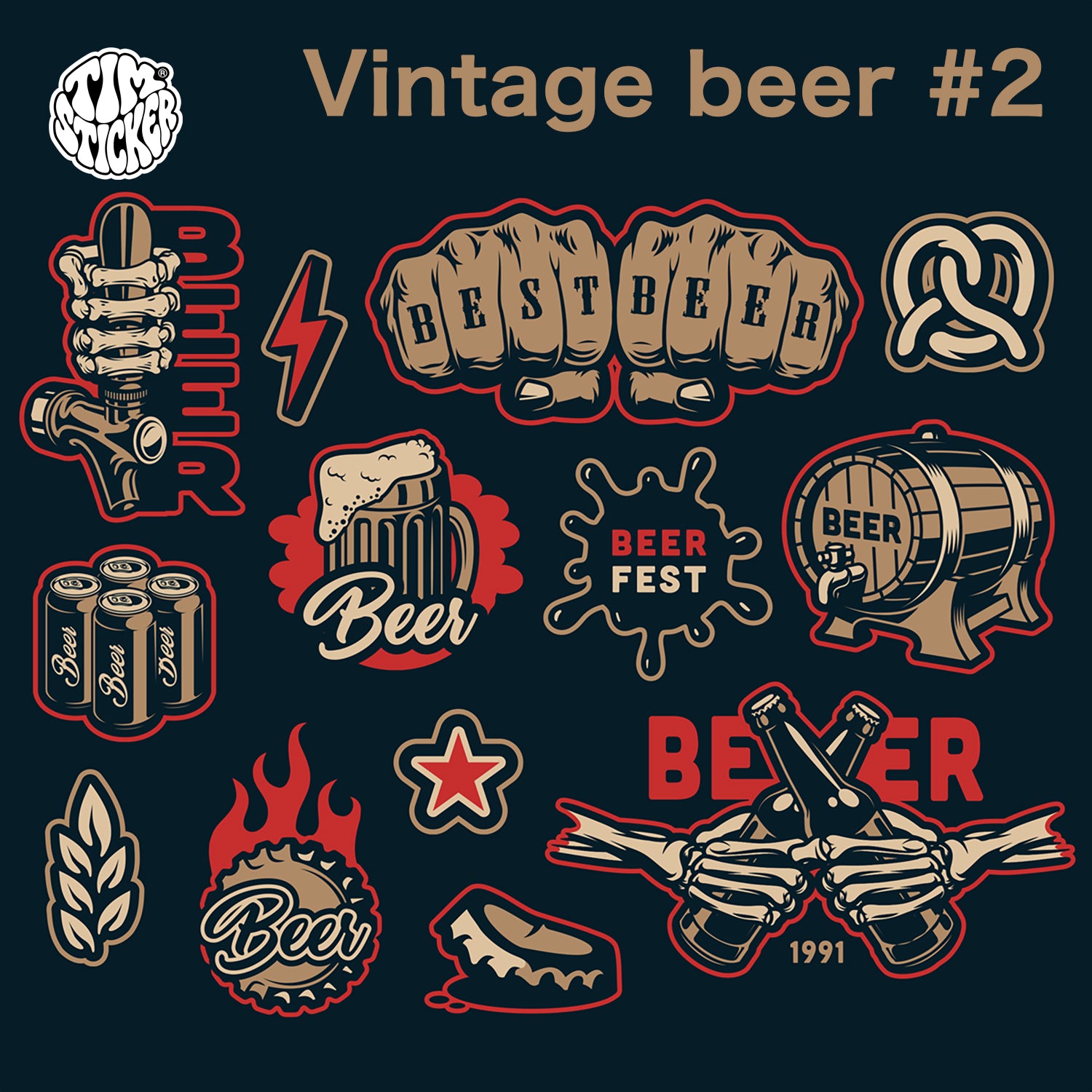 Vintage beer Waterproof Stickers, Skull Style Vinyl Sticker Style Decal for Laptop, Water Bottle, Car, Skateboard, Phone, 13 PCS, Reusable TIM STICKER®