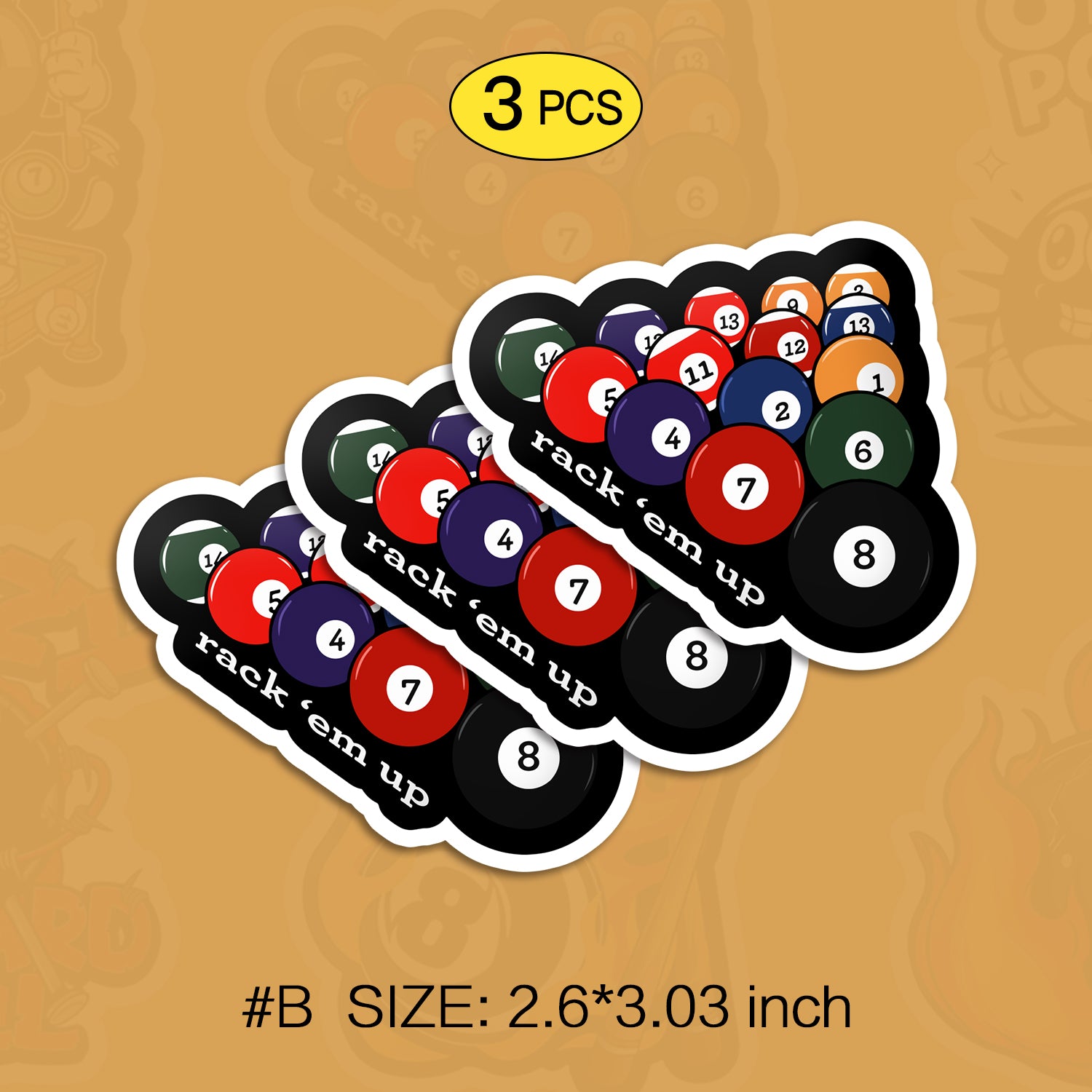 Pool Billiards Stickers Pack – 6pcs Pool Ball Cue Stick Vinyl Stickers for Skateboard, Laptop, Water Bottle, Phone, Billiards Lover Gift, Not Reusable TIM STICKER®