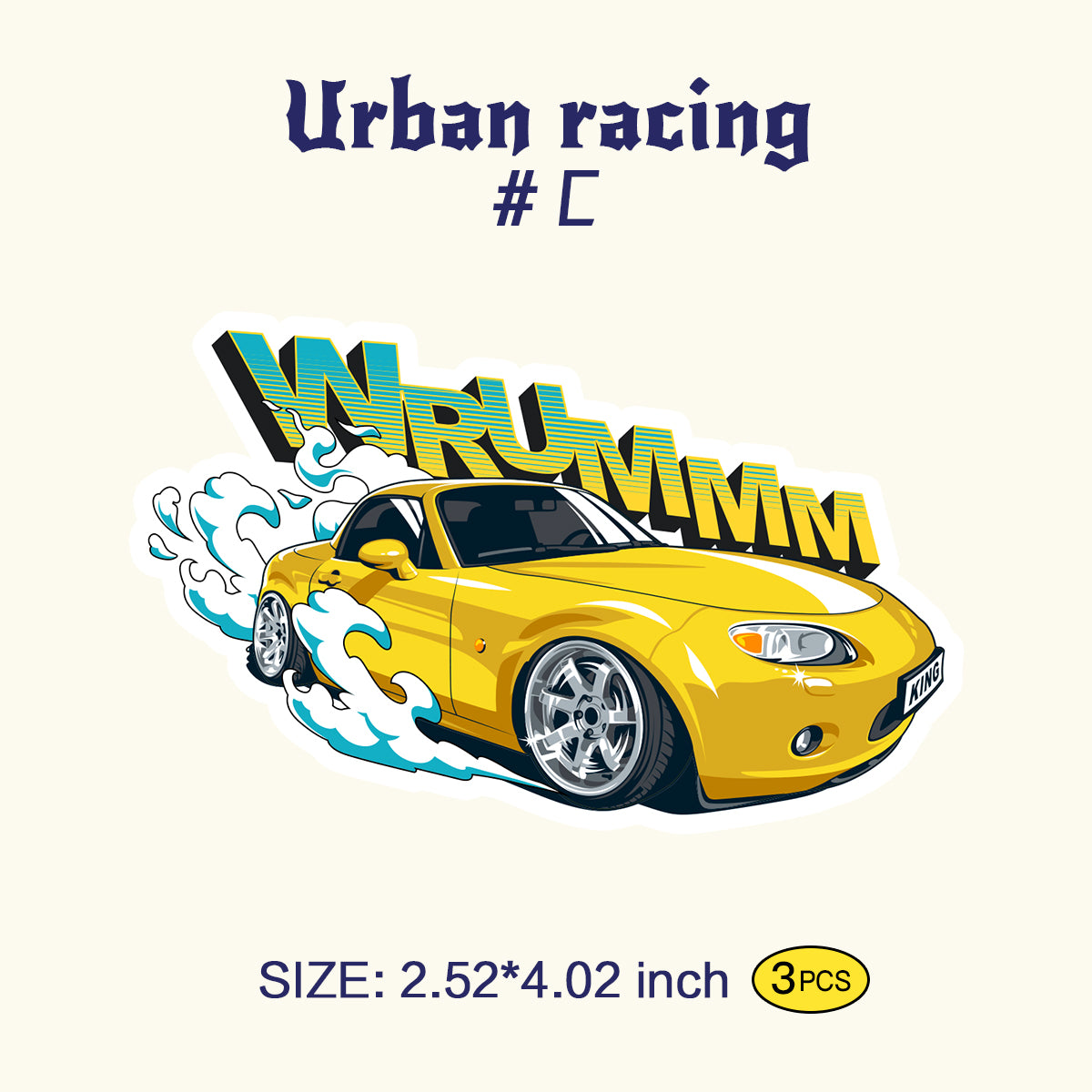 Trendy Waterproof Vinyl Stickers, Urban racing Decal for Laptop, Water Bottle, Skateboard, Car, Aesthetic Cool UV Resistant Sticker Pack 3 PCS TIM STICKER®