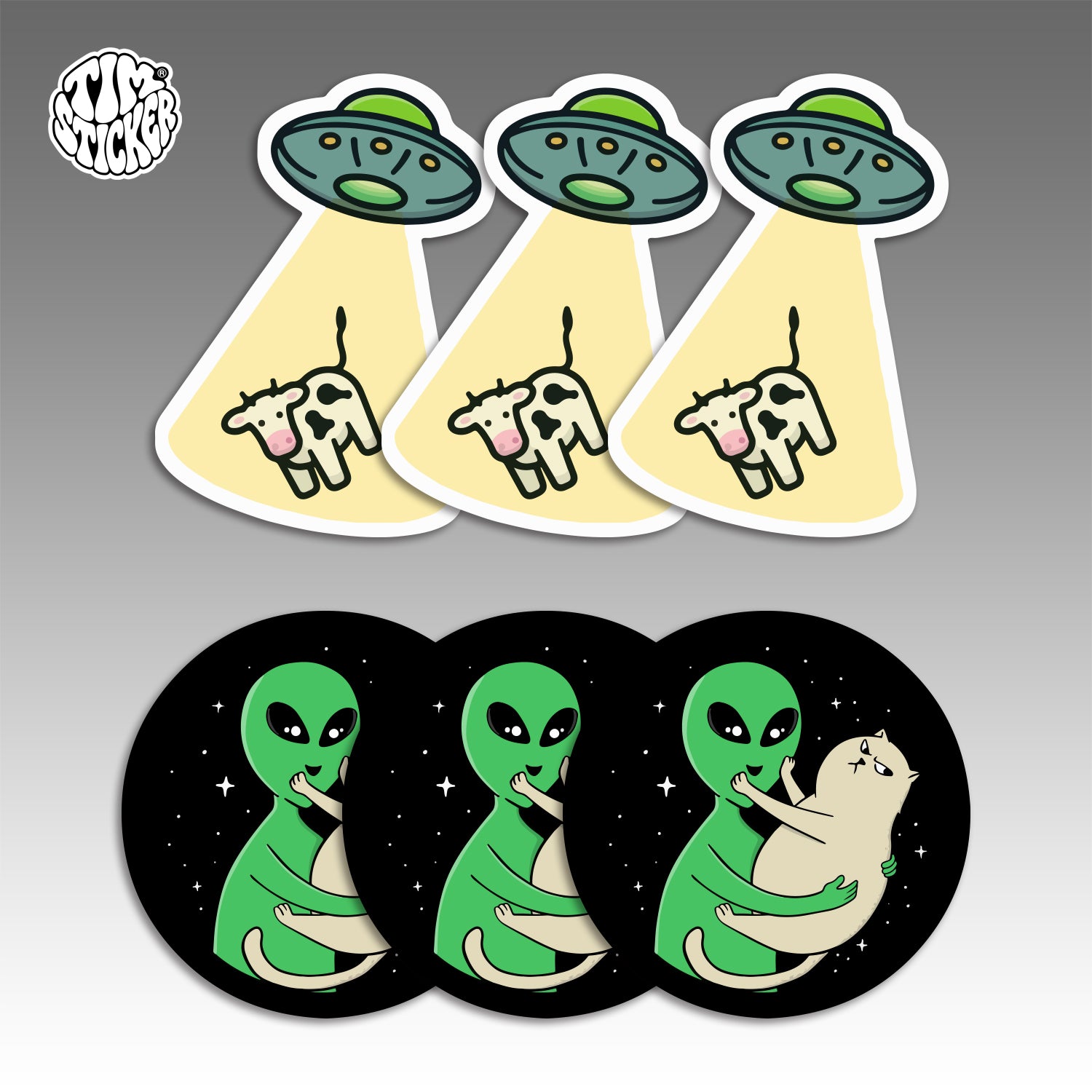 Alien UFO Stickers Pack – Space Flying Saucer Vinyl Decals for Laptop, Water Bottle, Skateboard, Phone Case, Sci-Fi Aesthetic Sticker, 3 PCS, Not Reusable TIM STICKER®