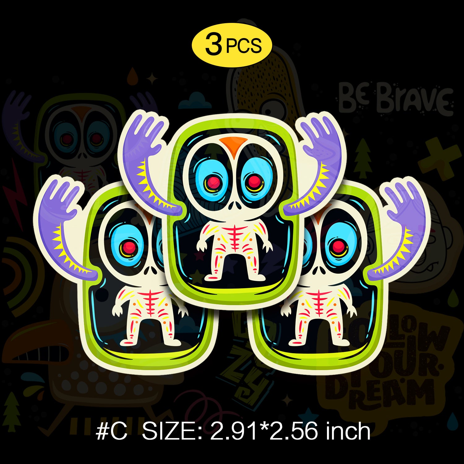 Cute Monster Funny Stickers, Includes 5 Patterns, Perfect for Indoor And Outdoor, 6 Patterns, Not Reusable TIM STICKER®